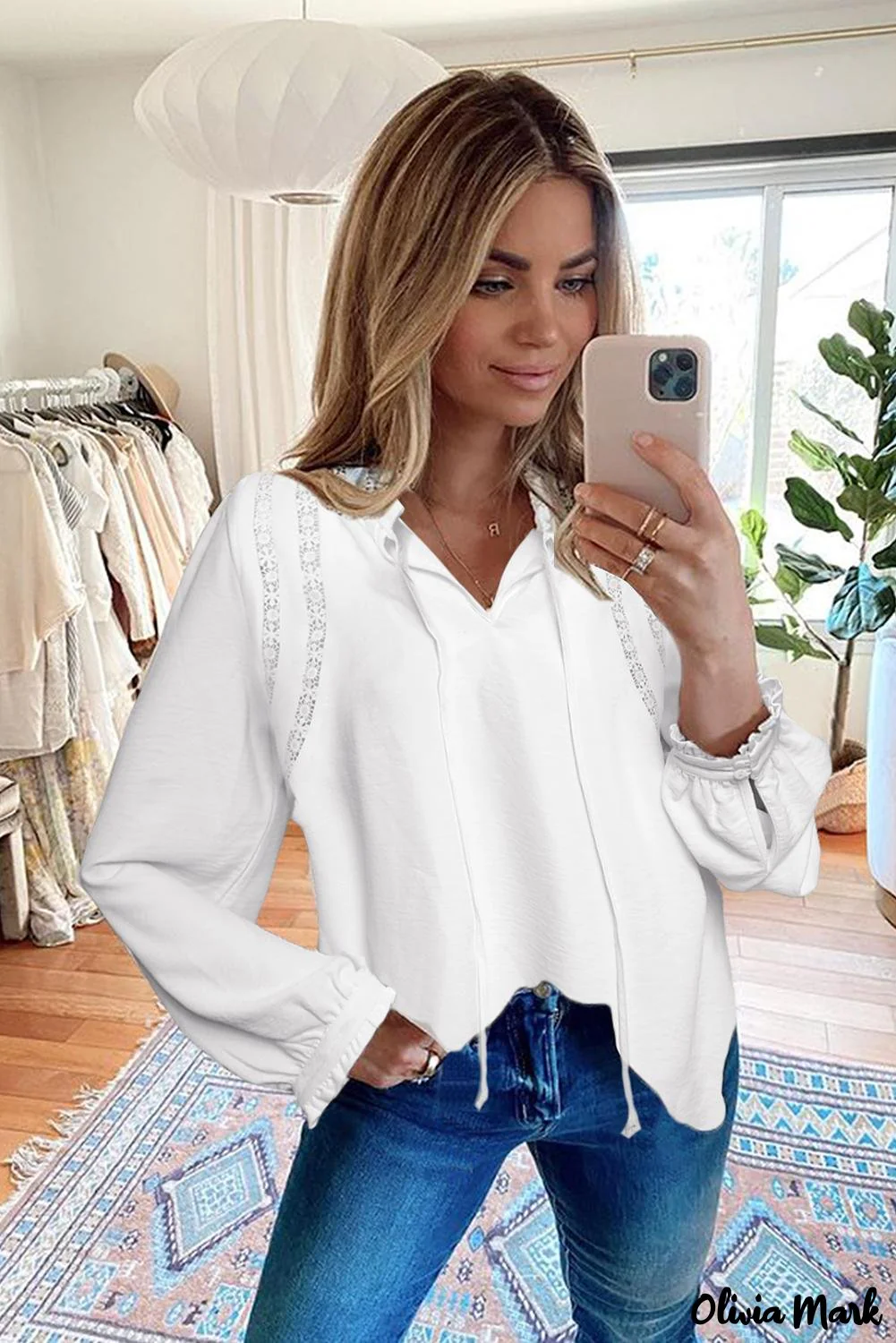 Deanwangkt - White Lace Patchwork Ruffle Long Sleeve Blouse - Deanwangkt