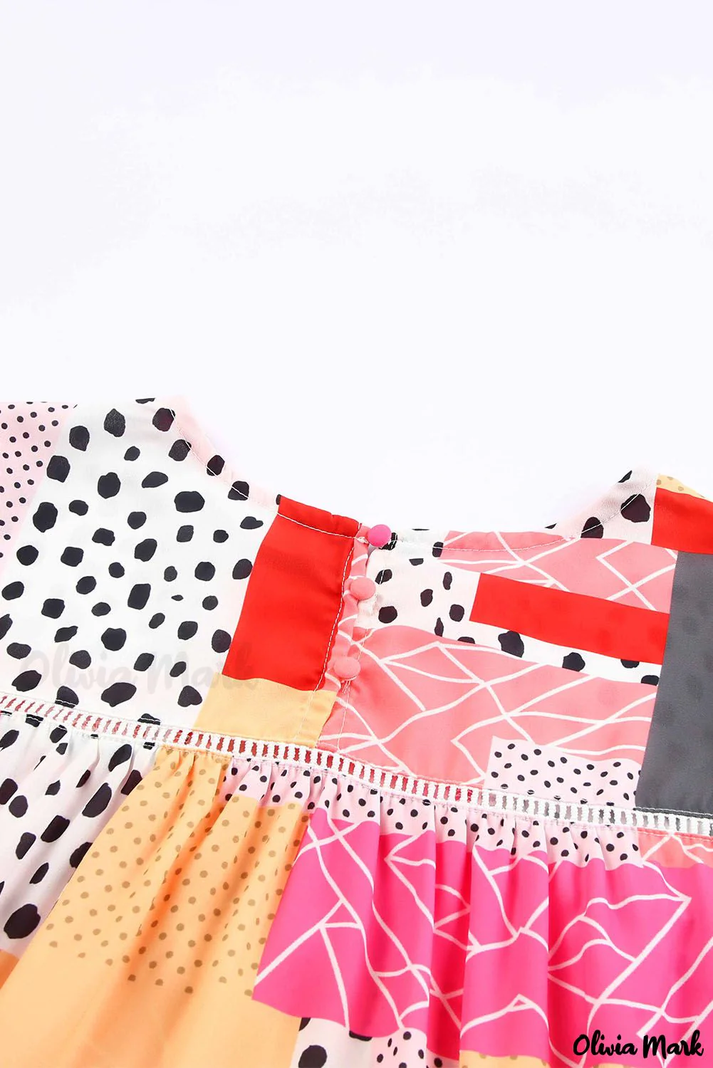 Deanwangkt - Multicolor Polka Dot Geometric Patchwork Long Sleeve Blouse - Deanwangkt