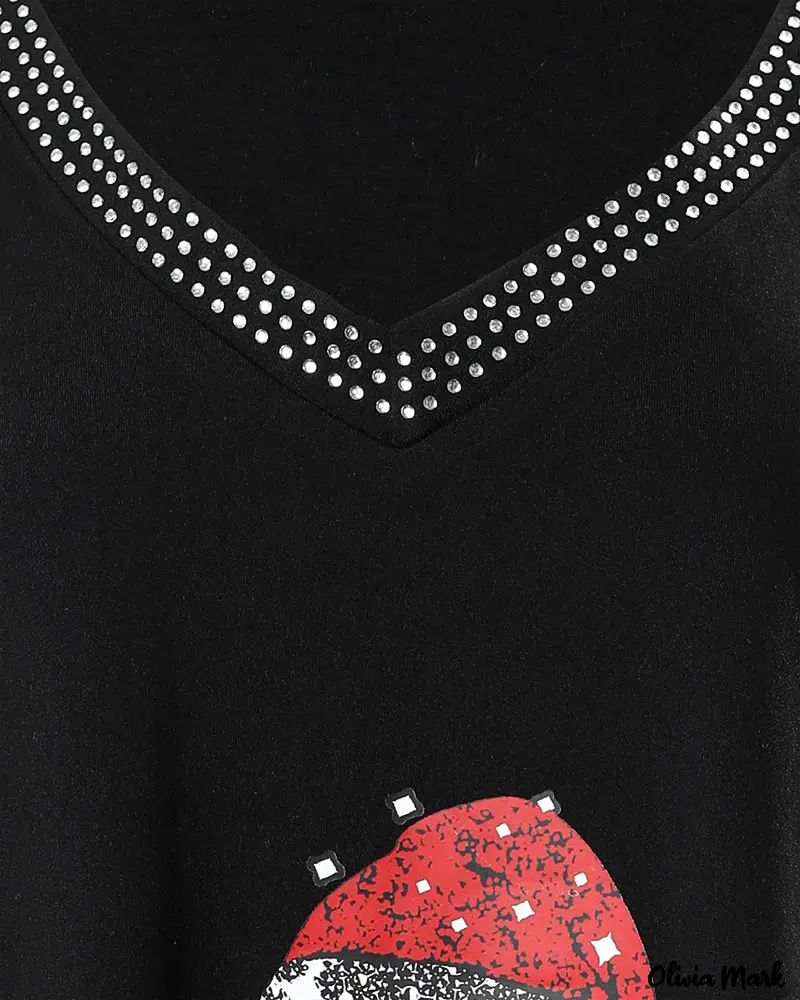 Deanwangkt - Contrast Tulle Long Sleeve Christmas Top with Wine Glass - Deanwangkt