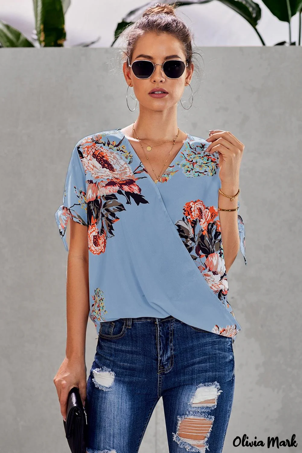 Deanwangkt - Orange Floral Twist Top - Deanwangkt