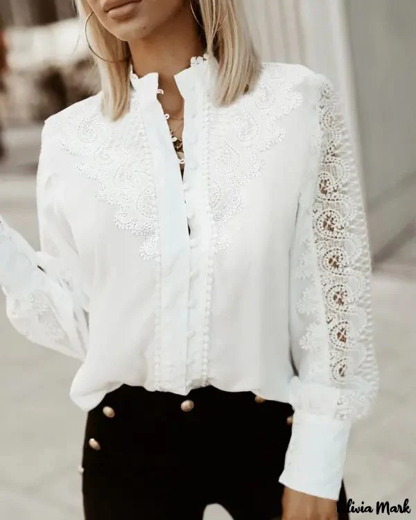 Deanwangkt - Contrast Lace Long Sleeve Shirt - Deanwangkt