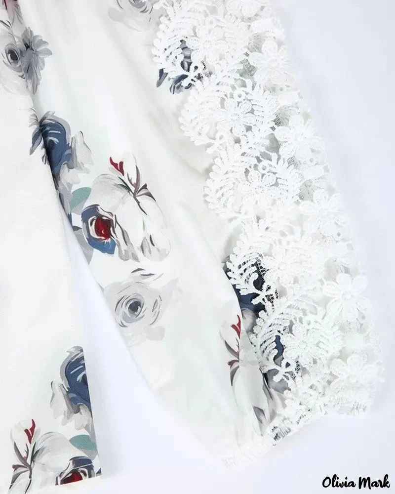 Deanwangkt - Floral Print V-Neck Lace Patch Top - Deanwangkt