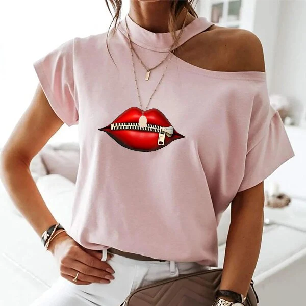 Deanwangkt New Summer Fashion Shirt Lips Short Sleeve  T Shirt Women Tops Base O-neckBlack Tees Kiss Leopard Lip Funny Girls - Deanwangkt