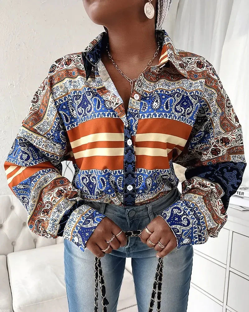 Deanwangkt - Striped Paisley Print Button-Up Shirt - Deanwangkt