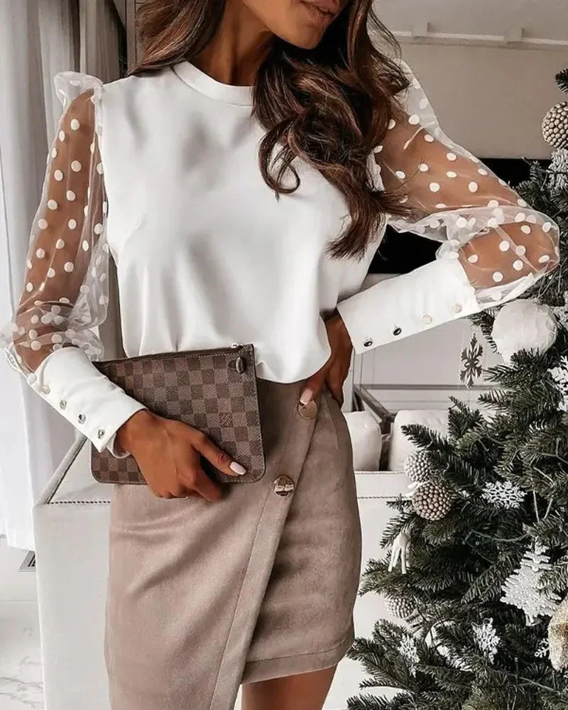 Deanwangkt - Polka Dot Sheer Mesh Long Sleeve Top - Deanwangkt