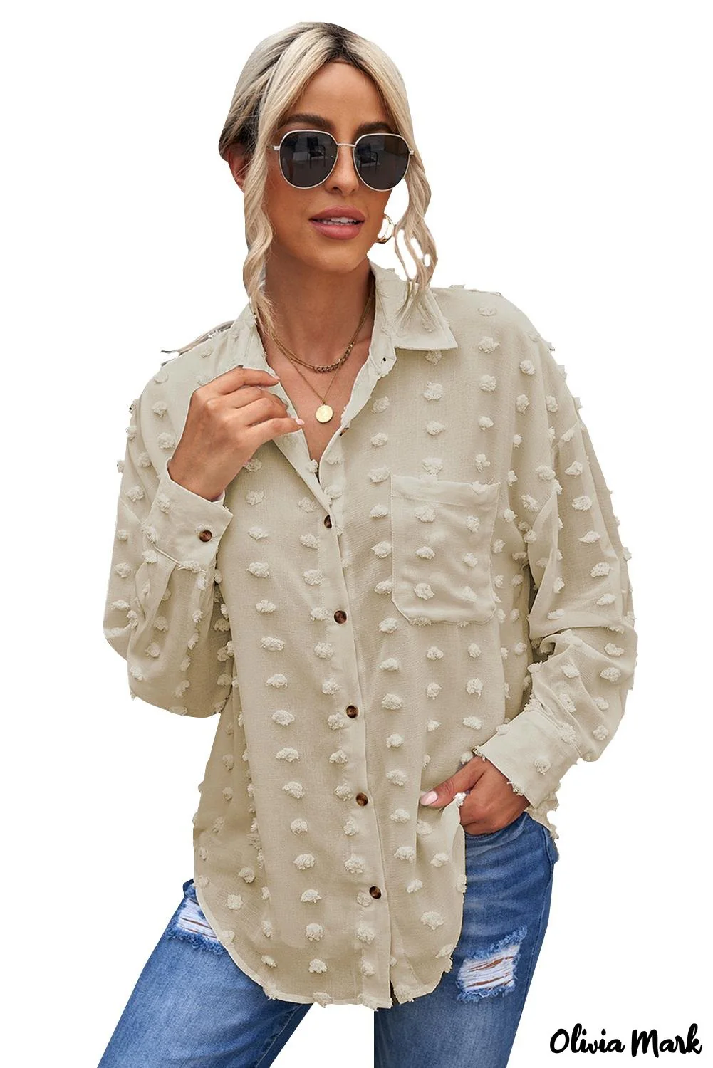 Deanwangkt - Green Polka Dot Long Sleeve Button Pocket Shirt - Deanwangkt