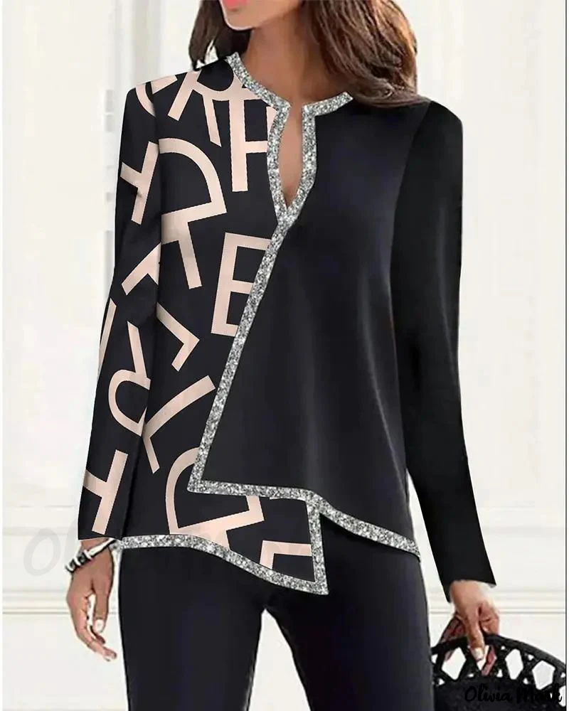 Deanwangkt - Asymmetric Letter Print Long Sleeve Top - Deanwangkt