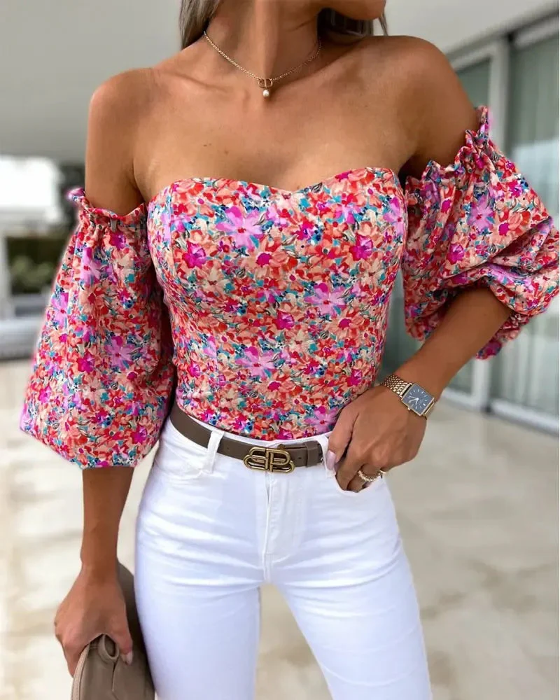Deanwangkt - Floral off-the-shoulder top with lantern sleeves - Deanwangkt