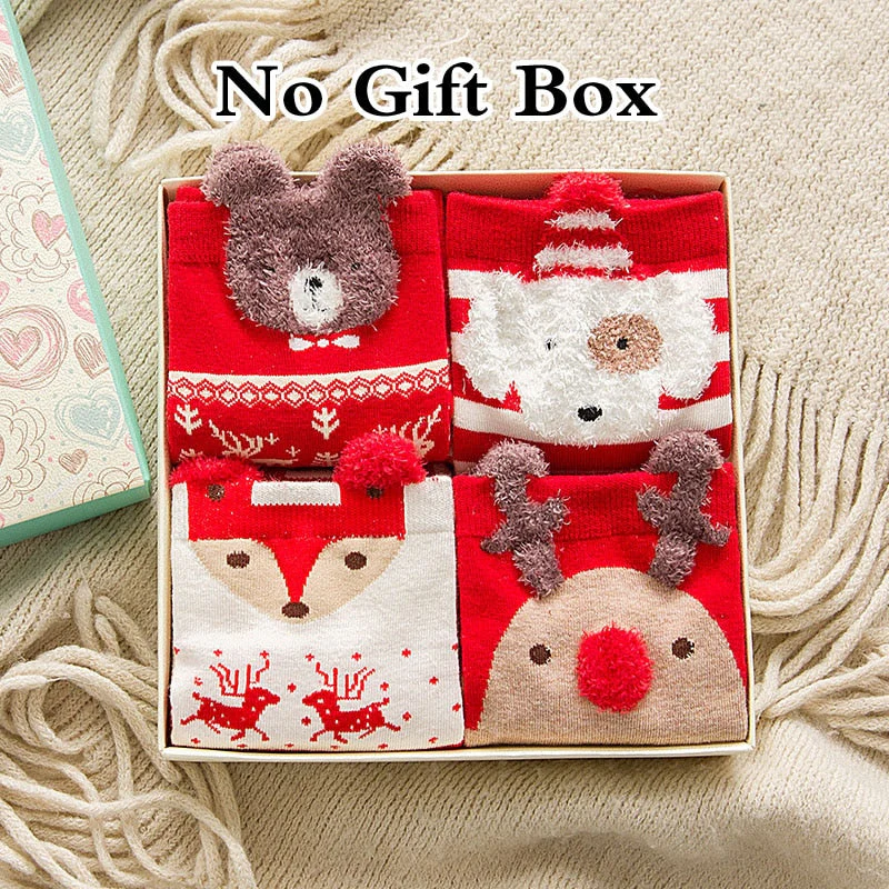 Christmas Gift 4 Pairs/Lot Casual Christmas Socks Cartoon Animal women Socks Cotton Happy funny Socks Korea cute socks Christmas Gift for women - Deanwangkt