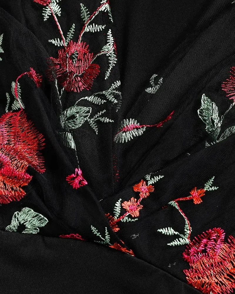 Deanwangkt - Sheer tulle long sleeve top with floral embroidery - Deanwangkt