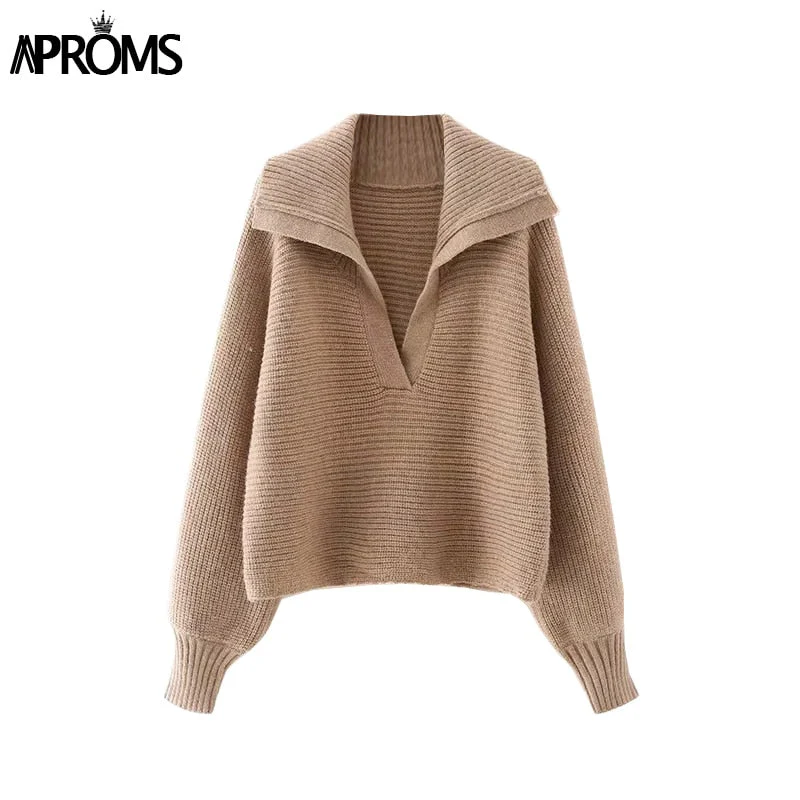 Christmas Gift Aproms Elegant V-neck Batwing Sleeve Knitted Oversized Sweater Women Deanwangkt Winter Long Sleeve Warm Cropped Pullover Female Jumper - Deanwangkt