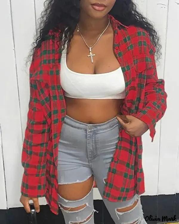 Deanwangkt - Plaid Print Long Sleeve Button-Up Shirt - Deanwangkt