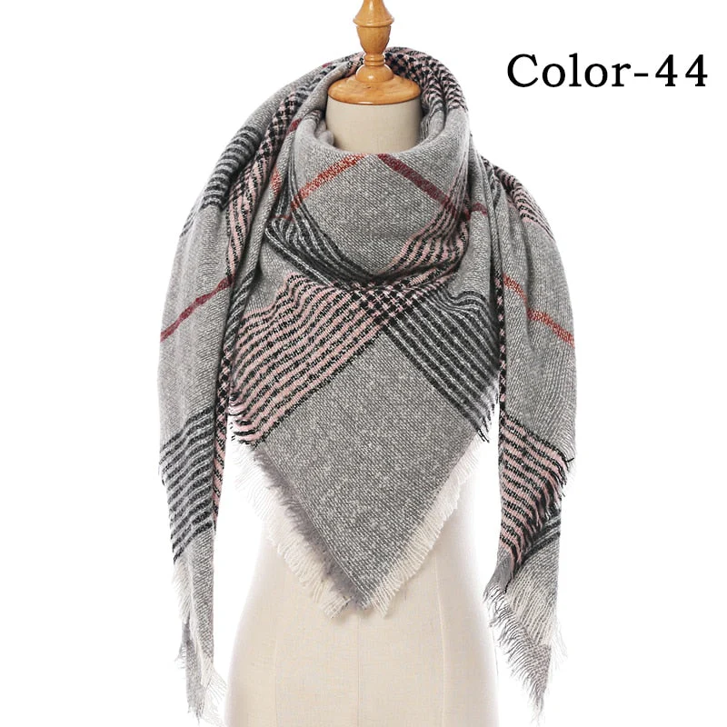 Christmas Gift Deanwangkt New Winter Knitted Scarf Cashmere Pashmina Women Warm Neck Scarves Shawls Plaid Wraps Triangle Stoles Lady Bandana - Deanwangkt