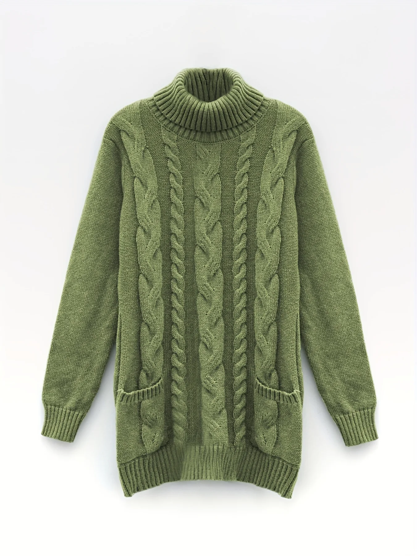 deanwangkt-1  Twist Pattern Turtle Neck Pullover Sweater, Casual Long Sleeve Sweater For Fall & Winter, Women's Clothing - Deanwangkt