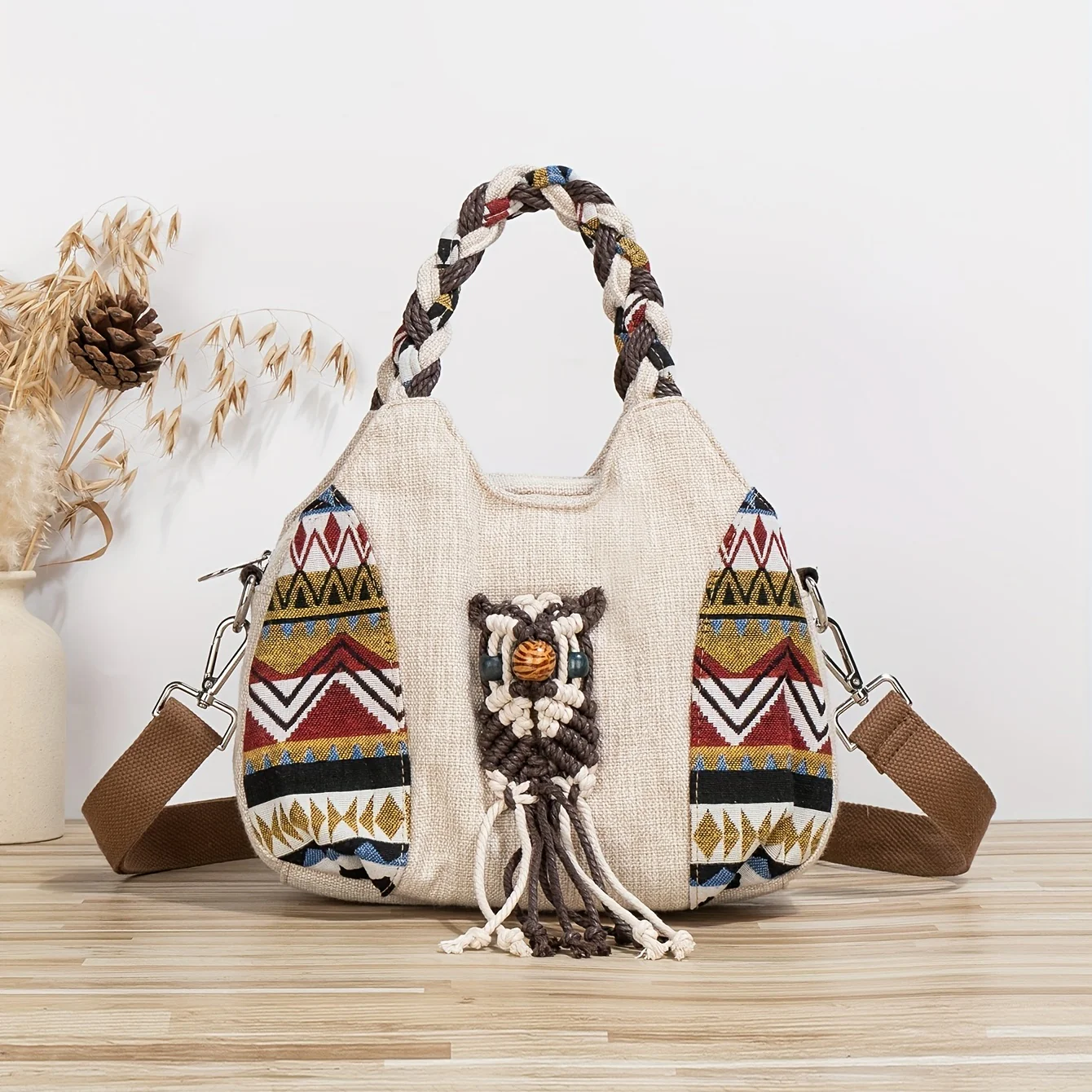 deanwangkt-1 1pc Bohemian Style Woven Owl Pattern Women's Crossbody Bag  Portable Messenger Bag Original Design Versatile Multifunctional Handbag For Beach Travel Vacation - Deanwangkt