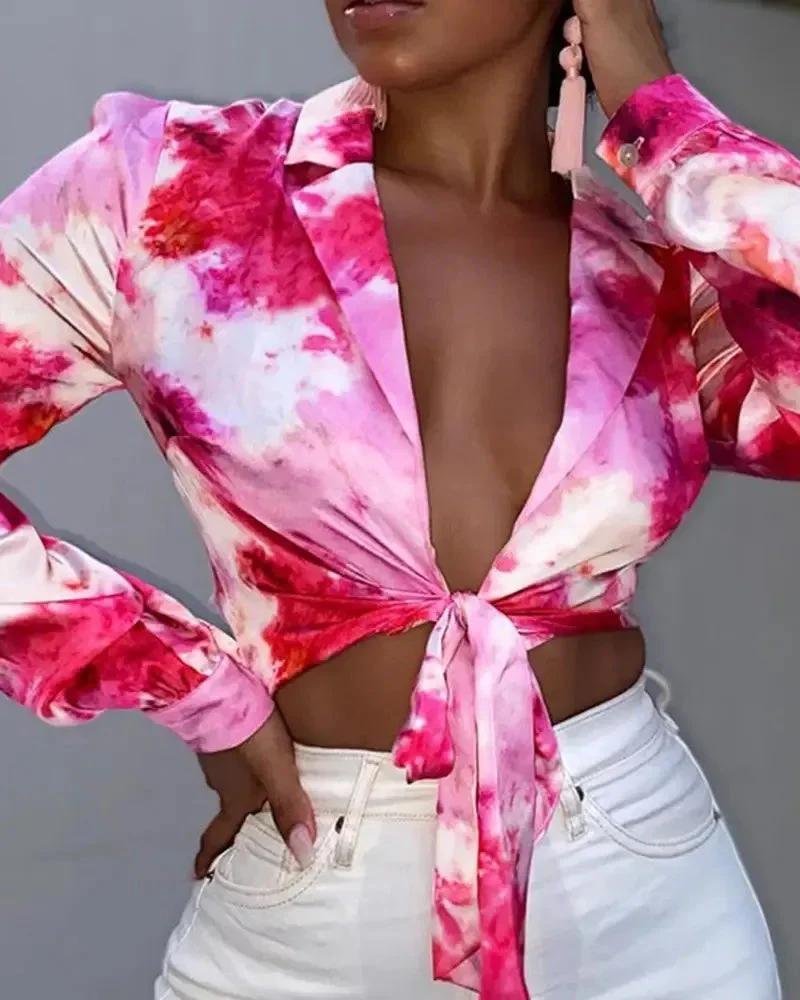 Deanwangkt - Tie-Dye Lapel Long Sleeve Top - Deanwangkt