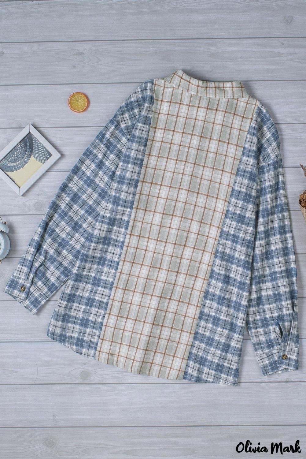 Deanwangkt - Pink Plaid Button Down Long Sleeve Shirt With Color Block Pocket - Deanwangkt