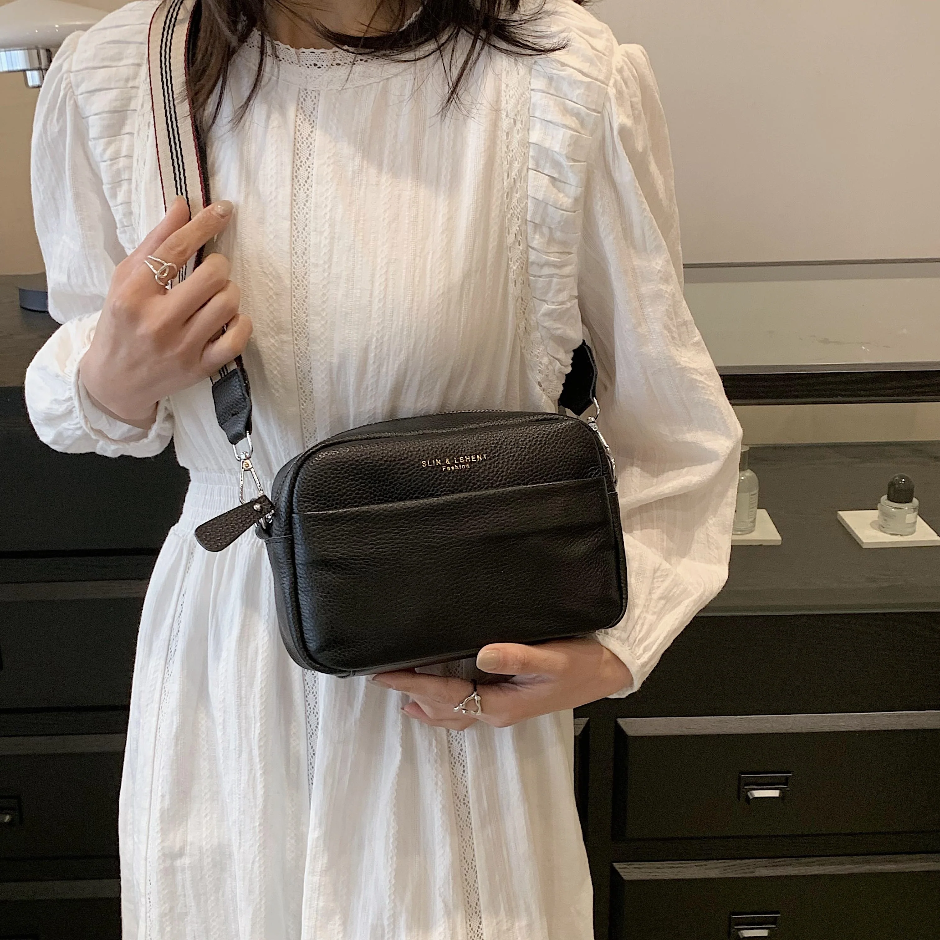 Simple Square Crossbody Bag, Women's Leather Shoulder Bag, Casual Every Day Purse With Zipper - Deanwangkt