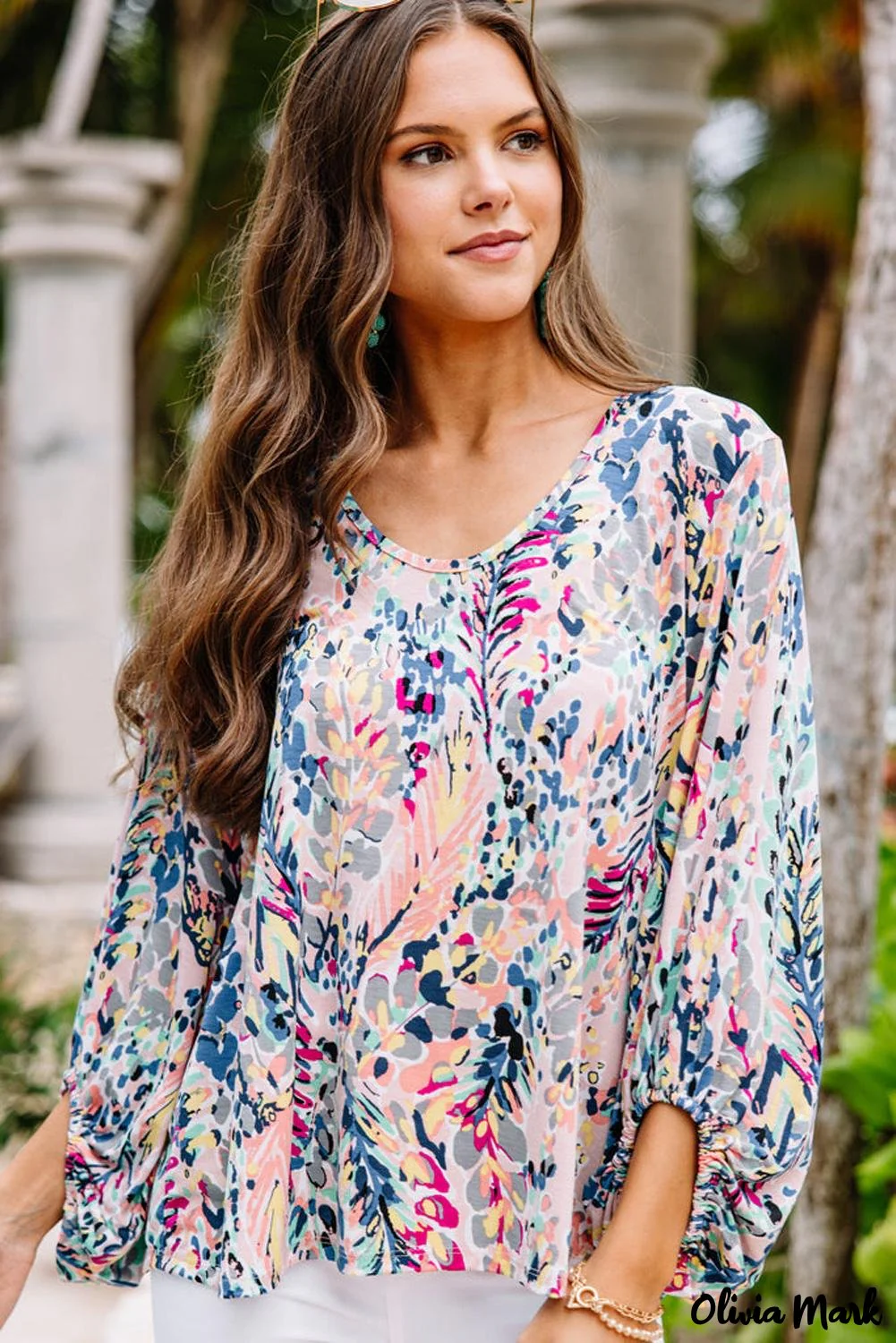 Deanwangkt - Green Floral Print Puff Sleeve Loose Blouse - Deanwangkt