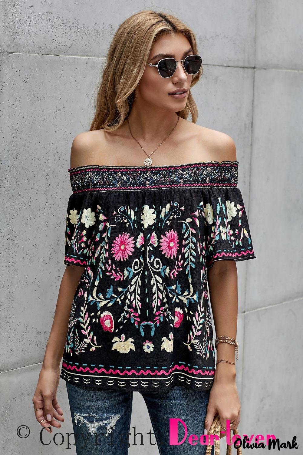 Deanwangkt - Black Floral Straight Top - Deanwangkt
