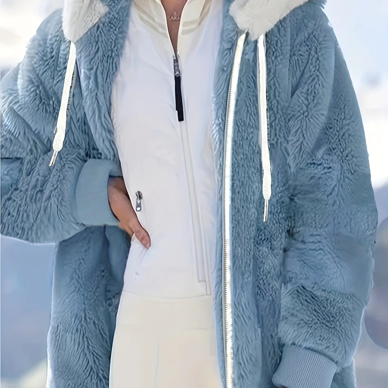 deanwangkt-1  Solid Drawstring Hooded Coat, Casual Long Sleeve Zip Up Coat For Fall & Winter, Women's Clothing - Deanwangkt