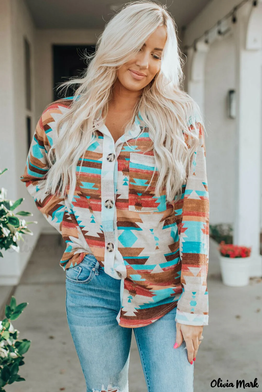 Deanwangkt - Multicolor Aztec Print Long Sleeve Shirt With Button Chest Pocket - Deanwangkt