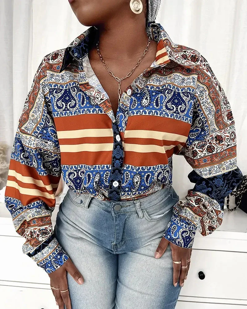Deanwangkt - Striped Paisley Print Button-Up Shirt - Deanwangkt