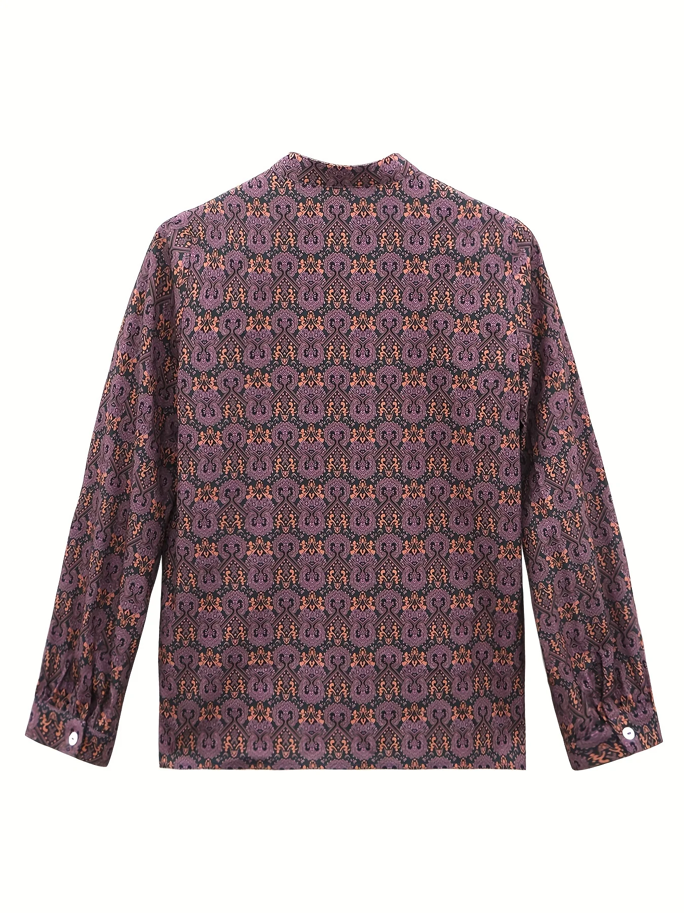 Ethnic Floral Print Blouse, Casual Half Button Long Sleeve Blouse, Women's Clothing - Deanwangkt