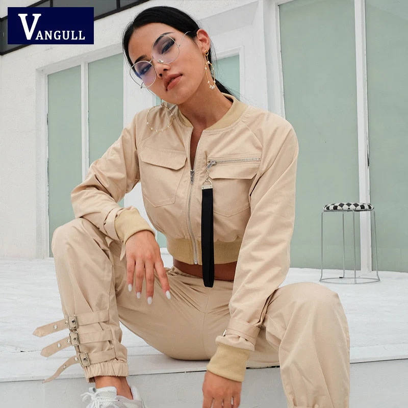 Christmas Gift  Short Outerwear Coat Bomber Jacket Women Patch Long Sleeve Autumn Jacket Pocket High Waist Buckle Zipper Streetwear Deanwangkt - Deanwangkt