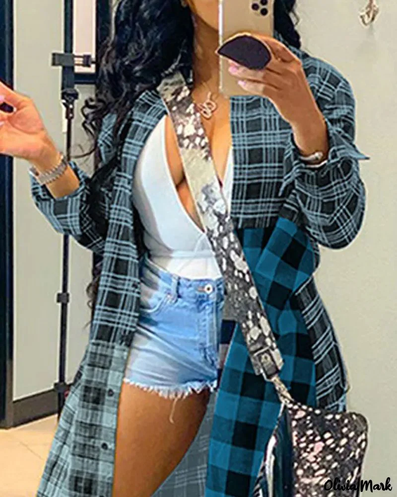 Deanwangkt - Long jacket in color block check print - Deanwangkt