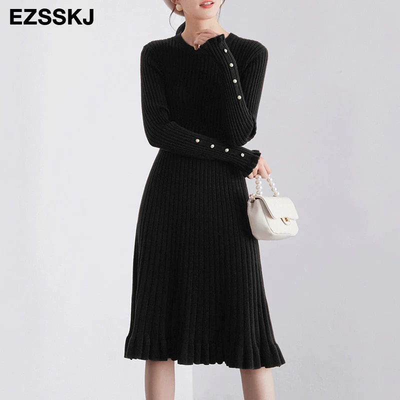 Christmas Gift Deanwangkt autumn winter thick Mermaid sweater dress elegant knit Trumpet dress women slim midi dress Female chic knit elegant dress - Deanwangkt