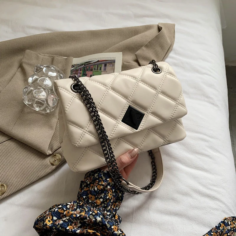 Back To College Deanwangkt Embroidery Thread Small PU Leather Crossbody Bags For Women Hit Women's Luxury Branded Trending Chain Shoulder Handbags - Deanwangkt