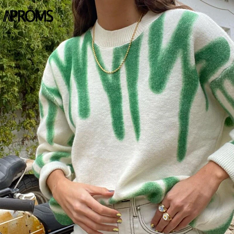 Christmas Gift Aproms Green Stripes Print Oversized Sweaters Women Winter Korean Fashion Long Pullovers Christmas Streetwear Loose Outwear Deanwangkt - Deanwangkt