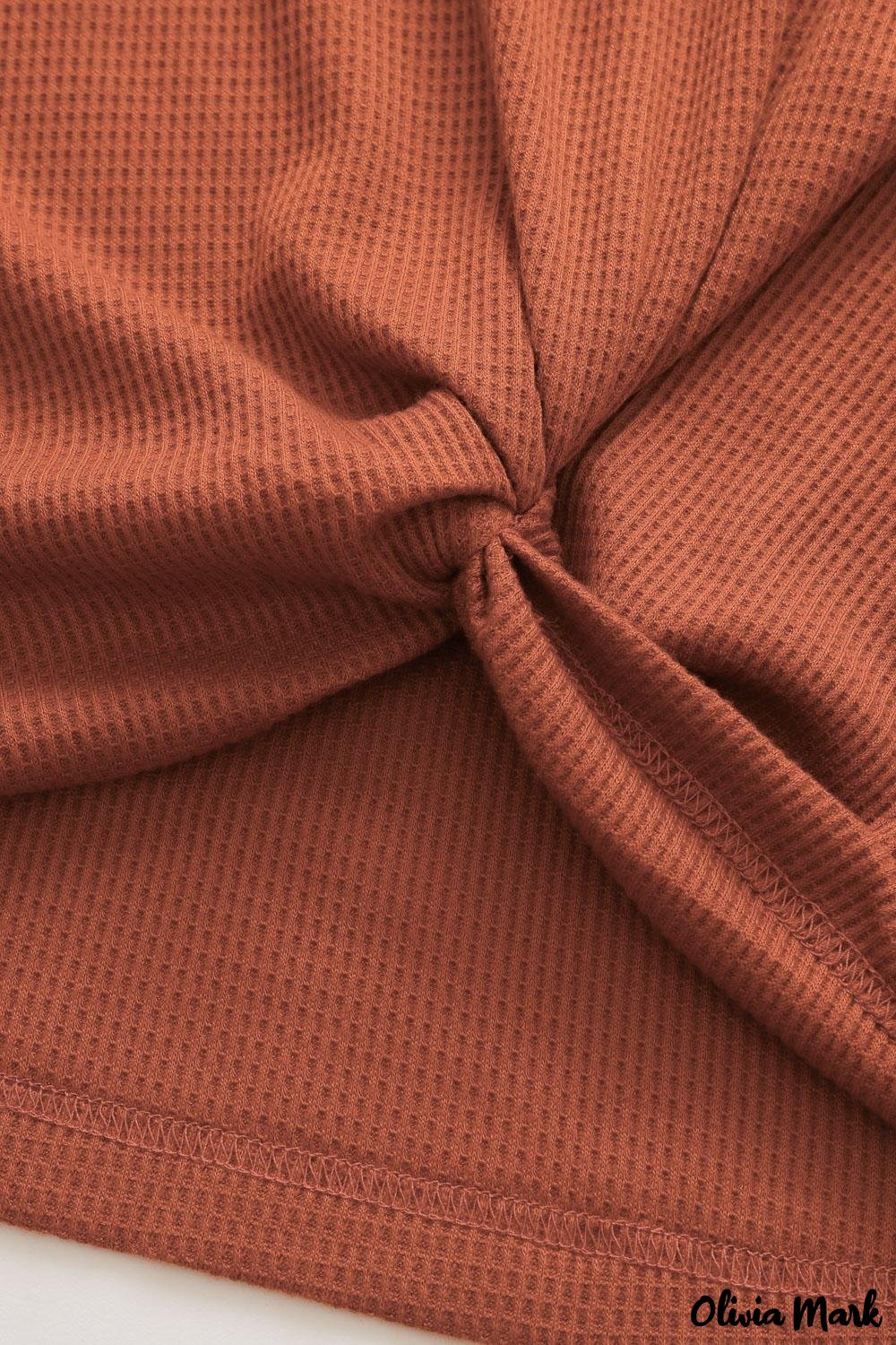 Deanwangkt - Black Waffle Knit Leopard Long Sleeve Twist Knot Blouse - Deanwangkt