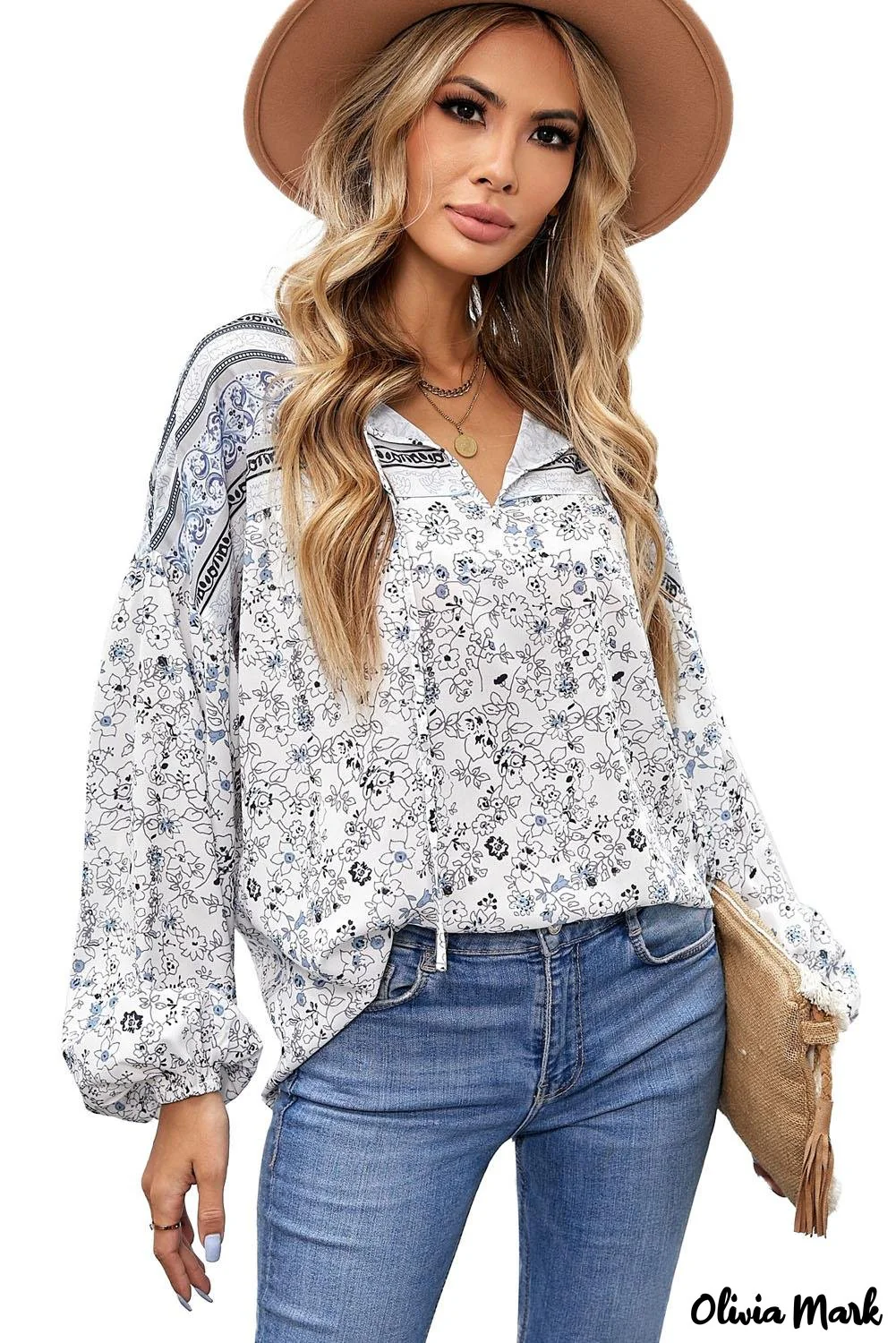 Deanwangkt - Loose puff sleeve shirt with drawstring and floral print - Deanwangkt