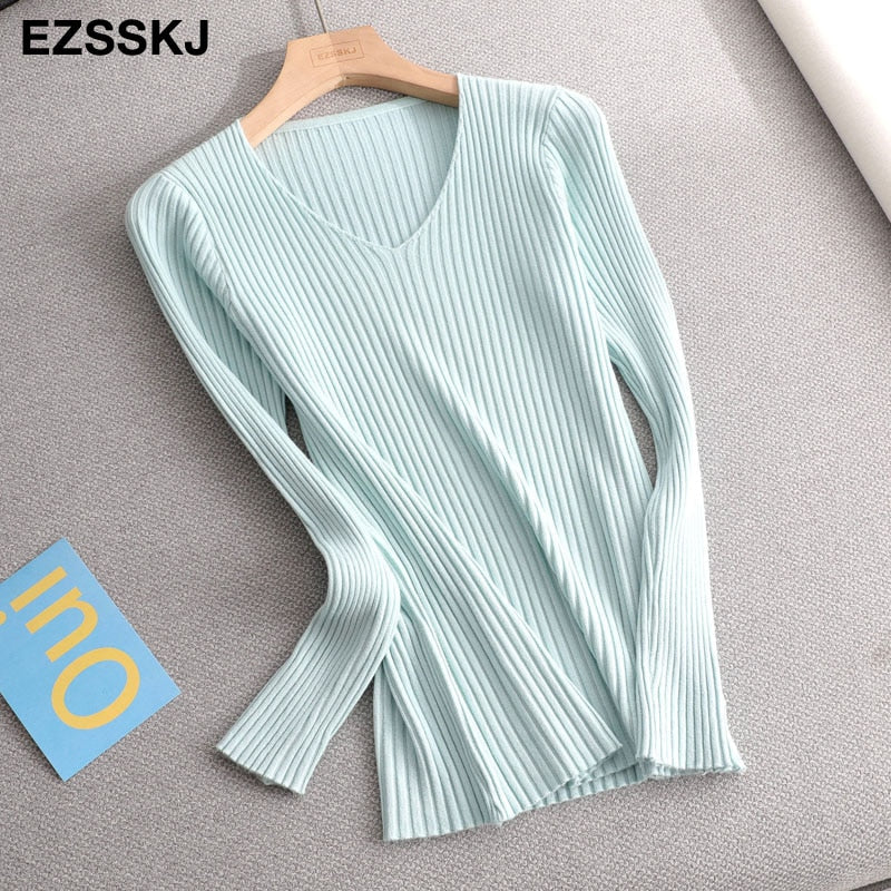 Christmas Gift Deanwangkt basic v-neck solid autumn winter Sweater Pullover Women Female Knitted sweater slim long sleeve badycon sweater cheap - Deanwangkt