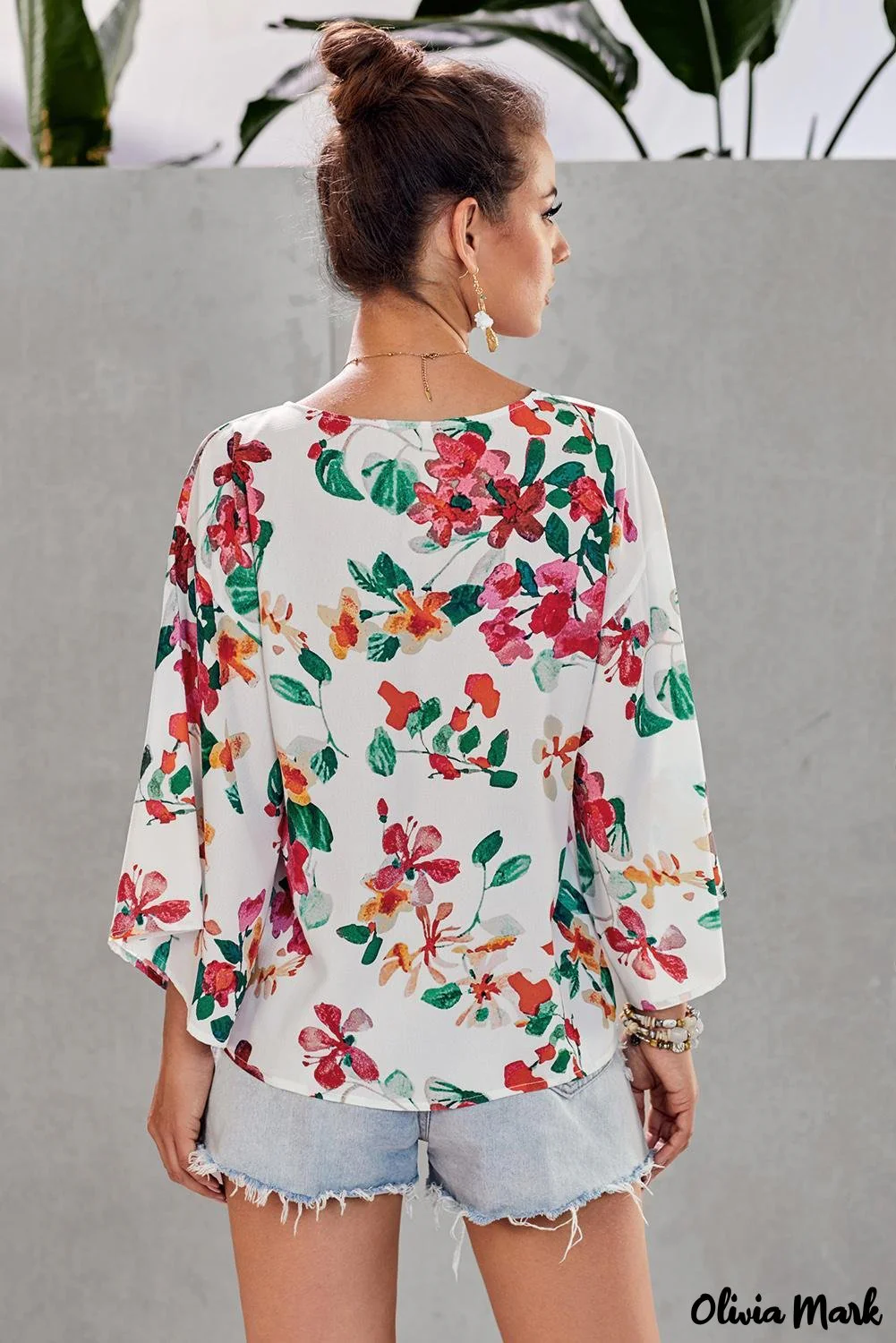 Deanwangkt - Multicolor Floral Print Deep V-Neck Tie Front Blouse - Deanwangkt