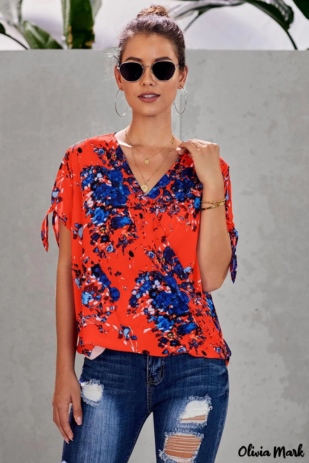 Deanwangkt - Orange Floral Twist Top - Deanwangkt