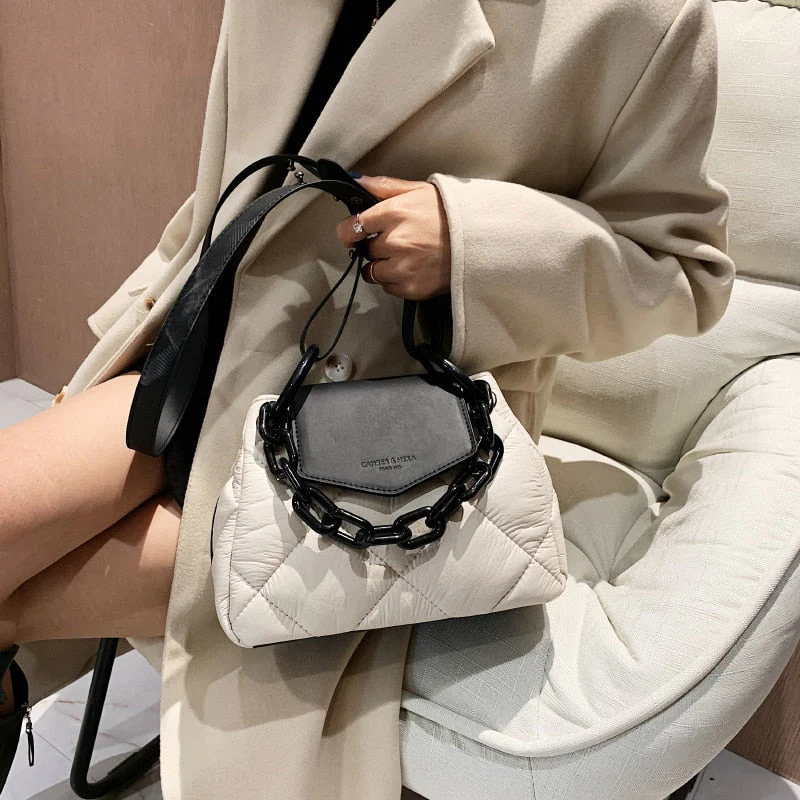 Back To College Deanwangkt Kawaii Tote Bag Hit Winter PU Leather Padded Quilted  Women's Designer Handbag Luxury Brand Chain Shoulder Crossbody Bags - Deanwangkt