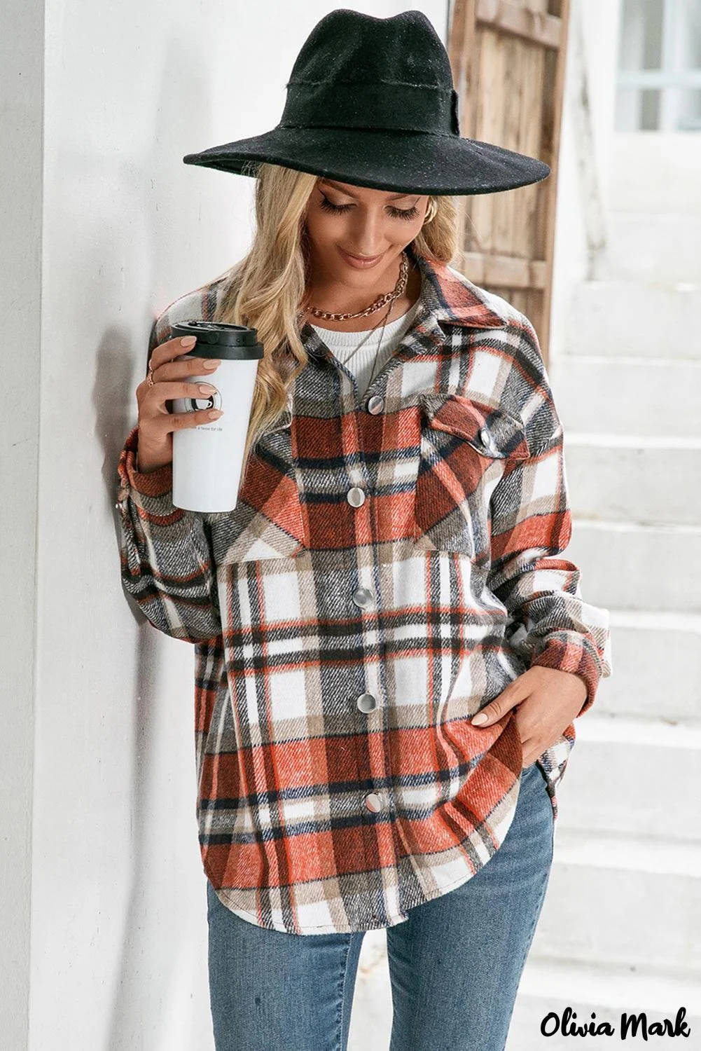 Deanwangkt - Orange flannel plaid shirt with chest pockets - Deanwangkt