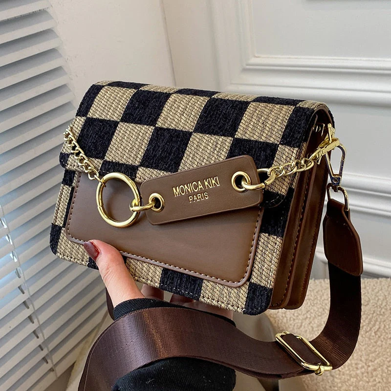 Back To College Deanwangkt Checkerboard Mini Fabric Flap Crossbody Sling Bags For Women Luxury Brand Design Handbag Simple Shoulder Bag Handbags Tiny - Deanwangkt