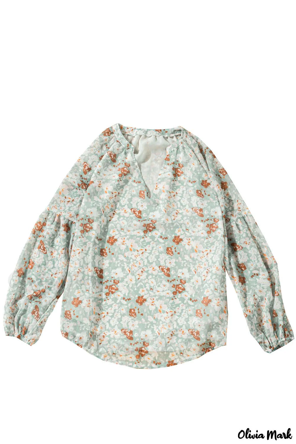 Deanwangkt - Blue Floral Split V-Neck Blouse - Deanwangkt