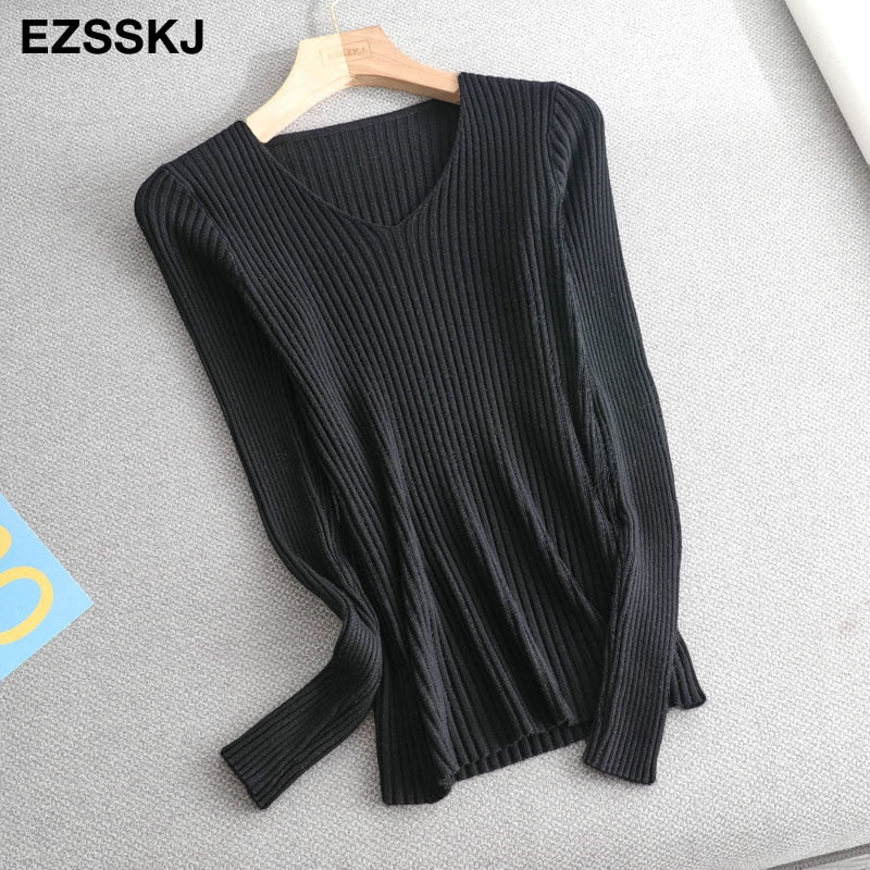 Christmas Gift Deanwangkt basic v-neck solid autumn winter Sweater Pullover Women Female Knitted sweater slim long sleeve badycon sweater cheap - Deanwangkt