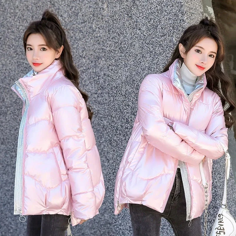 Christmas Gift Deanwangkt New Women's Winter Jacket Glossy Parka Stand Callor Down Cotton Jacket Warm Casual Cotton Padded Parkas Snow Wear Coat - Deanwangkt
