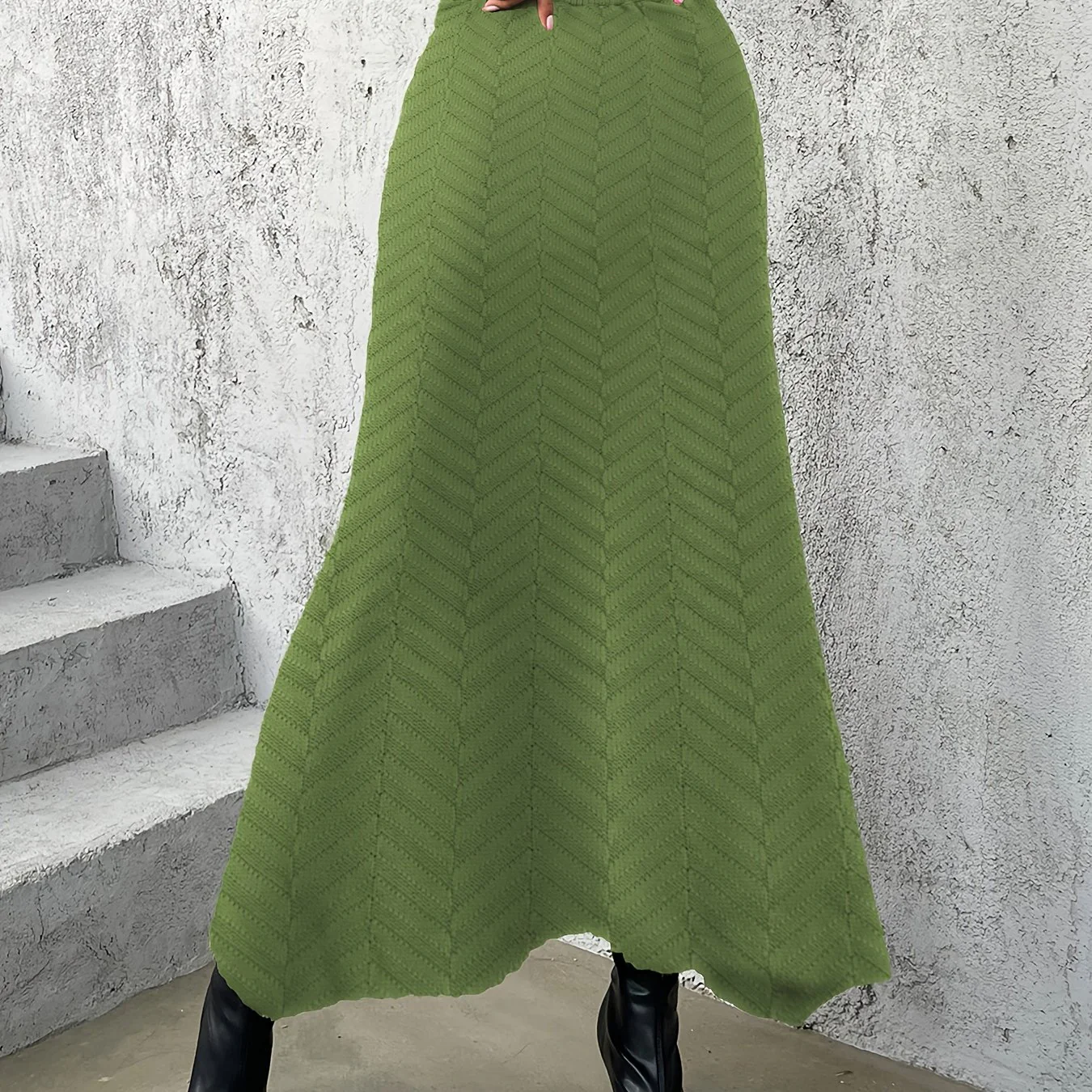 deanwangkt-1  Solid Textured High Waist Knitted Skirt, Elegant Maxi Skirt For Fall & Winter, Women's Clothing - Deanwangkt