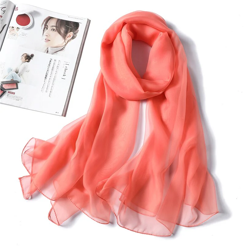 Christmas Gift Deanwangkt spring summer women silk scarf fashion solid long size beach stoles female foulard shawls neck wrap pure hijabs scarves - Deanwangkt