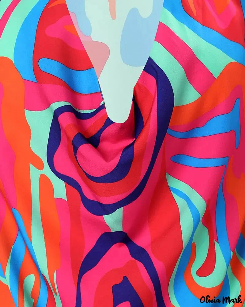 Deanwangkt - Abstract Print Cowl Neck Long Sleeve Top - Deanwangkt