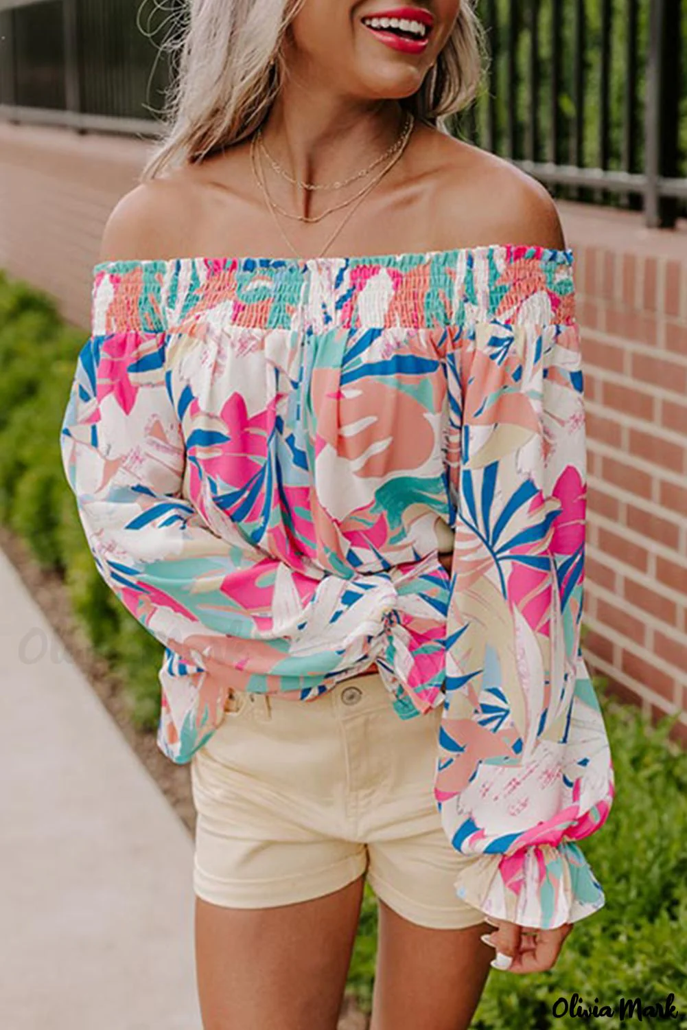 Deanwangkt - Multicolor Floral Print Cold Shoulder Blouse - Deanwangkt