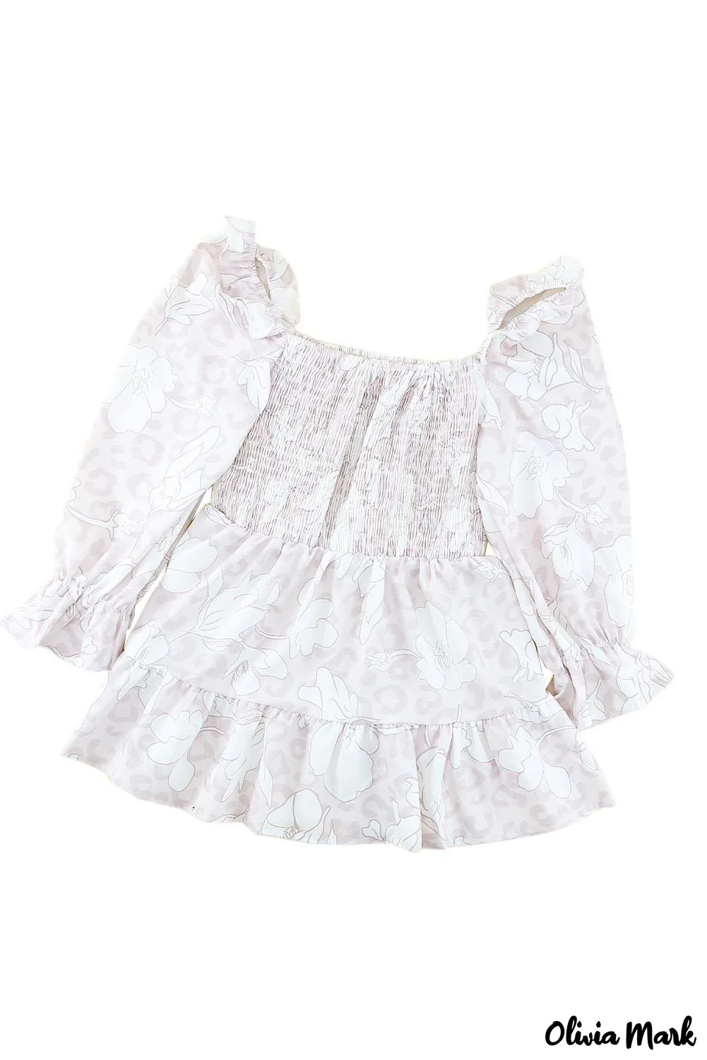 Deanwangkt - Floral Leopard Smocked Square Neck Peplum Top - Deanwangkt