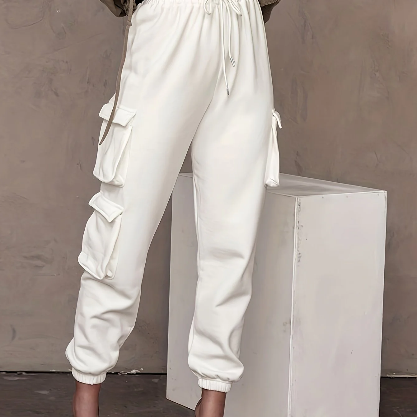 deanwangkt-1  Drawstring Baggy Cargo Pants, Casual High Waist Flap Pockets Pants, Women's Clothing - Deanwangkt